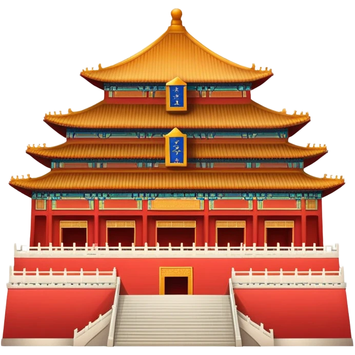 Forbidden City Beijing, simplified emoji style with bold outlines and bright colors, cartoon style imperial palace with red walls emoji