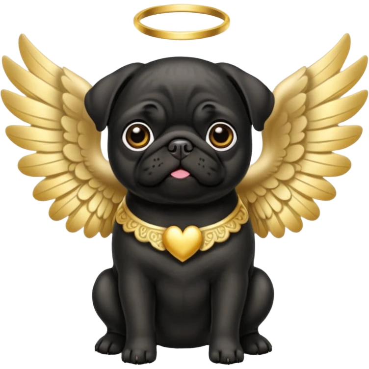 Black pug with beautiful ornate cream and gold angel wings emoji