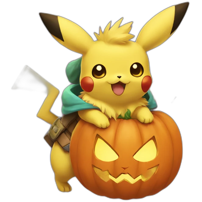 Pikachu and eevee holding halloween pumpkin emoji