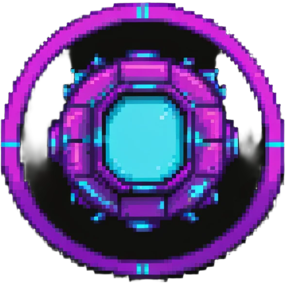 futuristic cyberpunk pixel art icon, vivid neon colors purple magenta cyan, minimal expressive design, 32x32, centered, high contrast, transparent background, no text, suitable for dark background, music platform symbol Spotify YouTube Deezer SoundCloud emoji