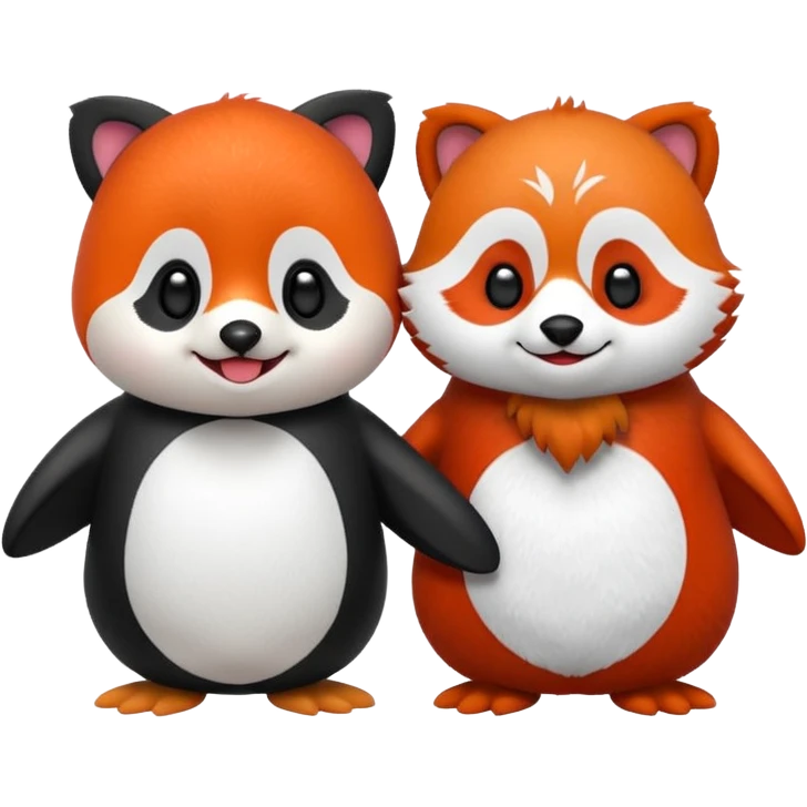 A cartoon  cute one penguin and one red panda  seperste animals note a combination of the animals holding "hands" emoji