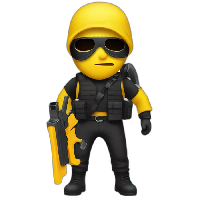 person that looks like a robber with a black watergun with yellow skin emoji