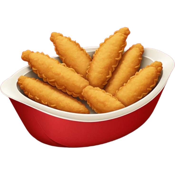 5 breaded chicken tenders of varying sizes and shapes in a red paper food boat emoji