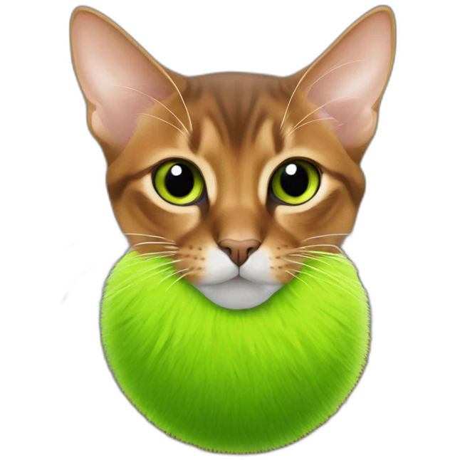 Abyssinian cat chews a green fur ball emoji