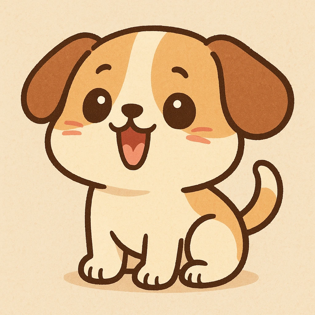 a cartoon dog with a cat-like mewing mouth, cute style emoji