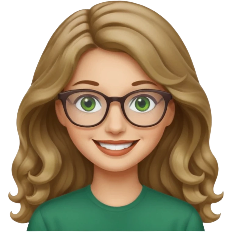 long wavy dark blonde hair woman with green eyes and glasses smiling emoji