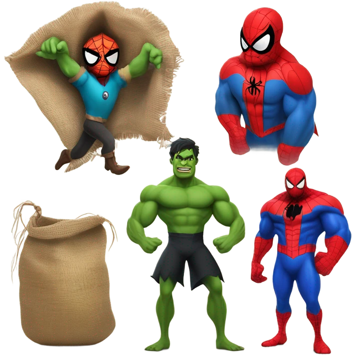 Spider-Man, Hulk, scarecrow, and Wizard of Oz witch together emoji