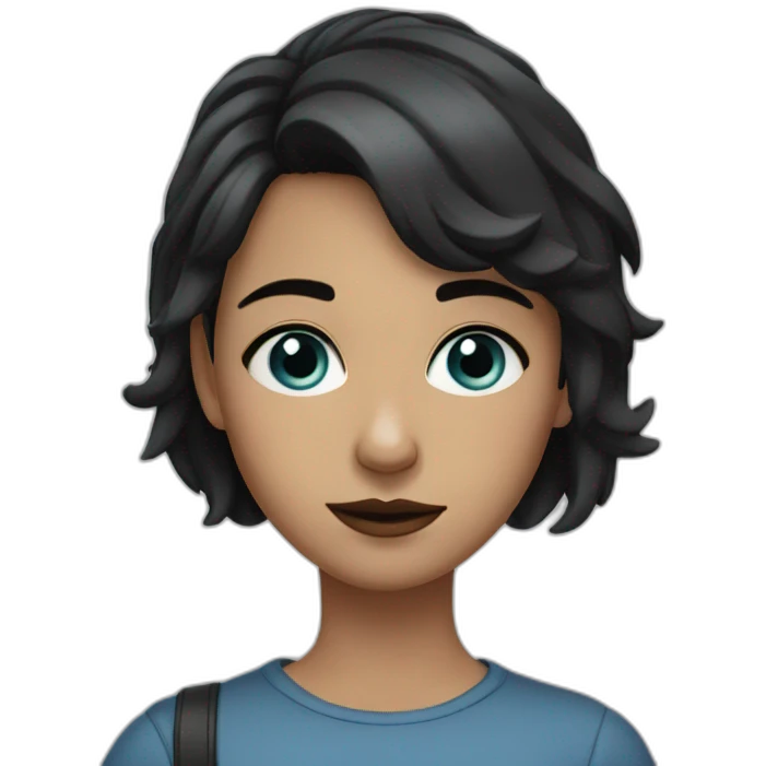 girl - crooked nose - blue eyes - short hair - raven on shoulder emoji