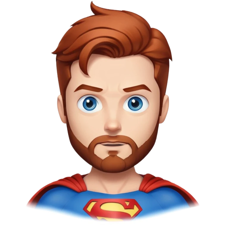 Flying superman with redish brownish hair, blue eyes no capacity full scruffy beard emoji
