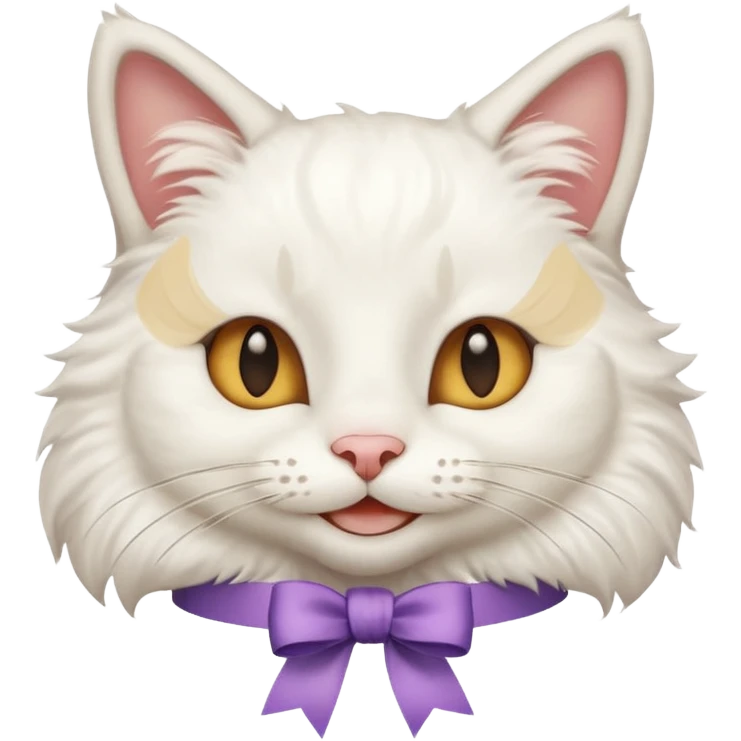 Head of a white cat, smiling, with a loose ribbon on top of its head
 emoji