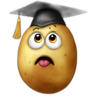 a shocked potato in a graduation cap emoji