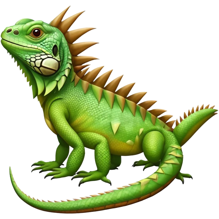 A green iguana with scales, spikes on its back, and a long tail emoji