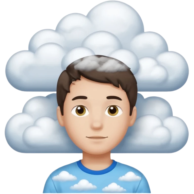Chico en las nubes con remera megr emoji