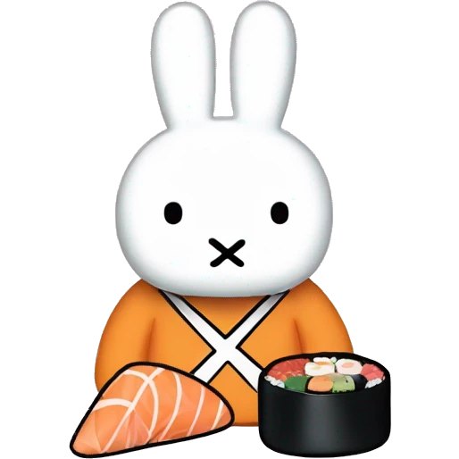 miffy with x shaped moutheating sushi emoji