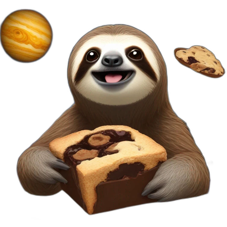 Sloth eating space brownies with universe in the background emoji