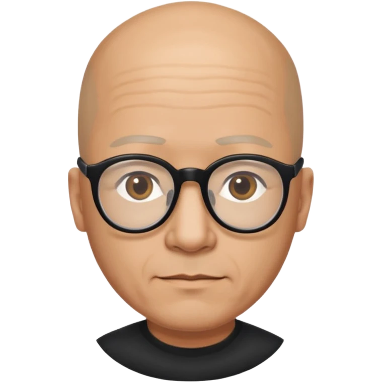 Almost bald 50 year old man of mixed descent, half Asian, half White wearing black thick-rimmed glasses. emoji