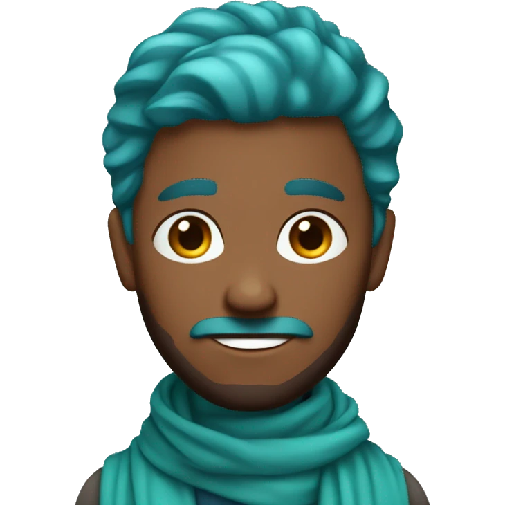 Brown guy with teal hair and short beard wearing a blue scarf emoji