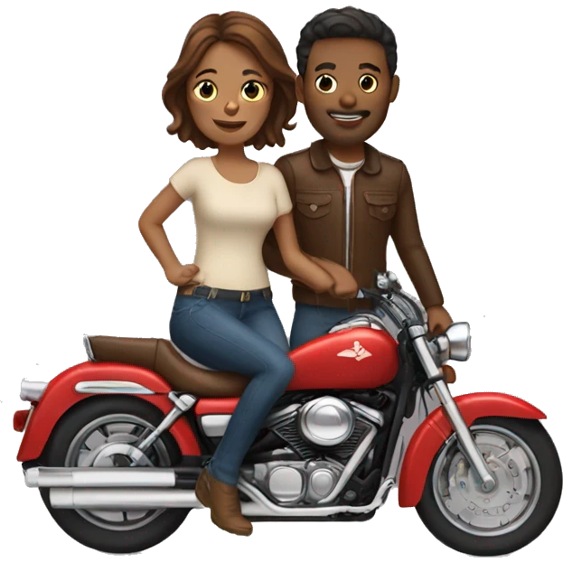 Couple on motorcycle brown hair emoji