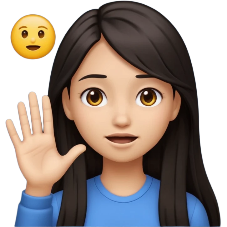 Animated girl dark long hair emoji tapping right side of the head with her hand with duh facial expression  emoji
