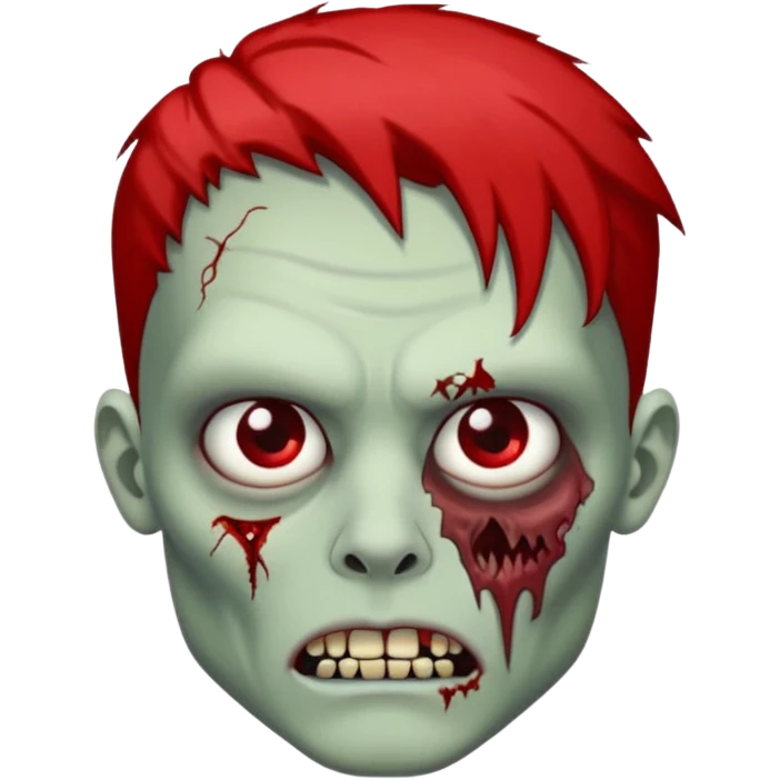 de um zumbi usando modcut que na raiz é vermelho e na ponta é preto e com um piercing na sombrancelha emoji