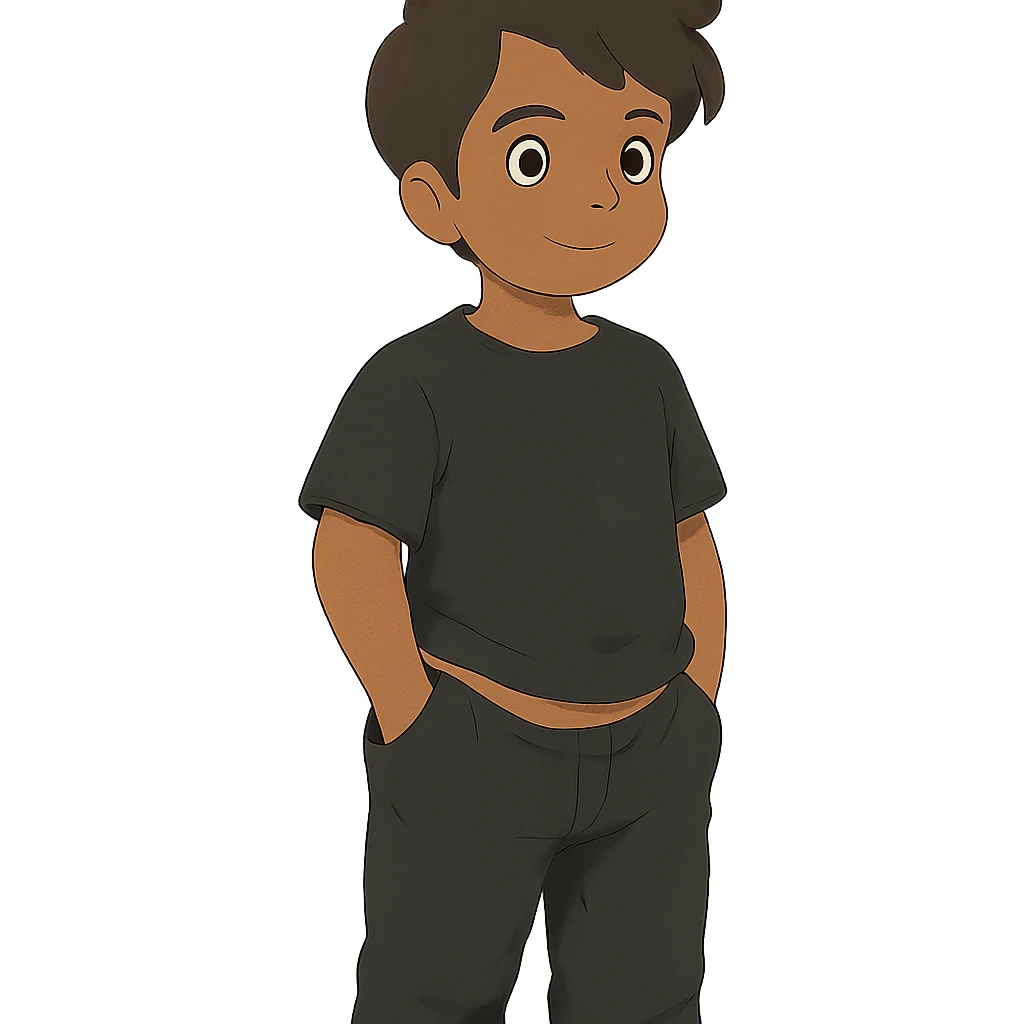 personaje con piel marrón, pelo peinado para el lado, ropa negra, pantalones un poco bajados emoji