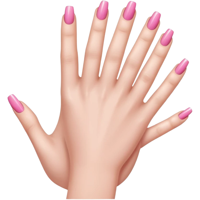  pink close-up of a hand with beautifully manicured nails, glossy pink nail polish, elegant nail shape, soft lighting and shadows, realistic style, emoji