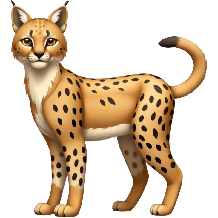 Cute realistic bobcat-lynx-cheetah-caracal-leopard-hybrid-Fakemon full body with patterns and markings emoji
