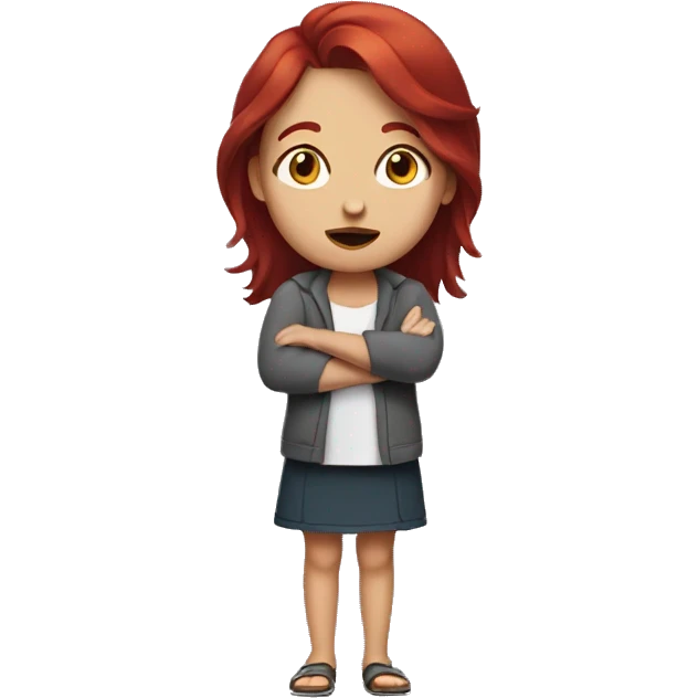 girl shrugging with dark red hair emoji