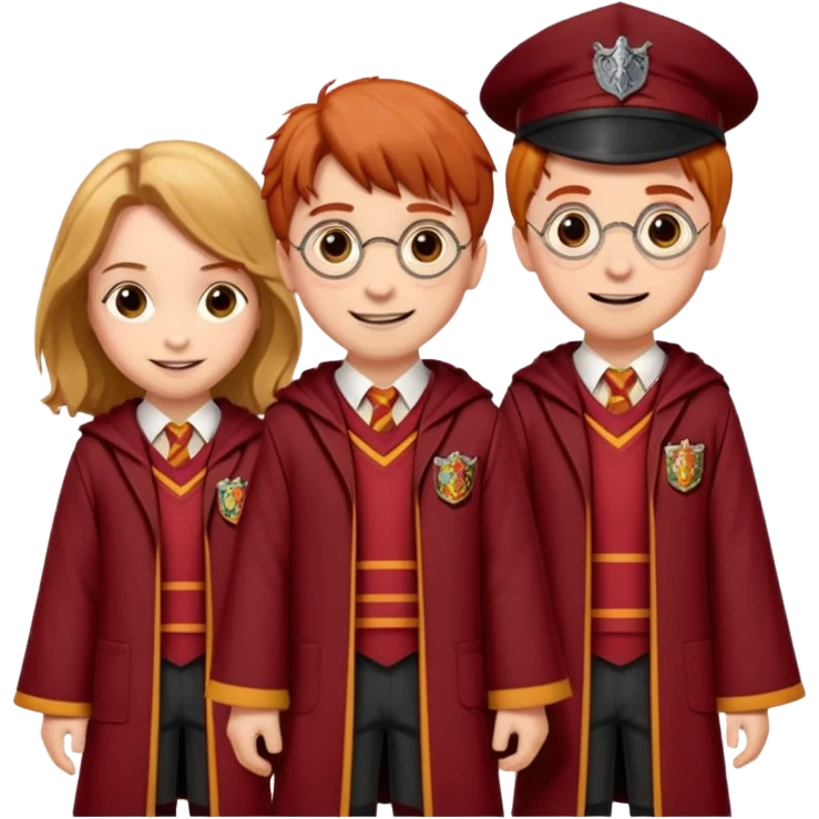 harry potter, ronald weasley and hermione granger in gryfinndor uniform emoji