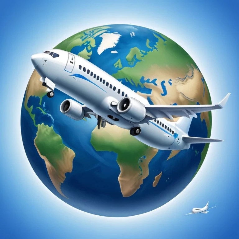 Boeing 737 airplane flying around the world with the Earth below emoji