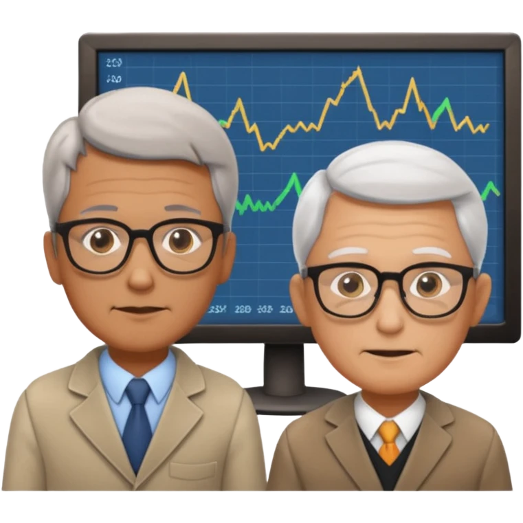 teaching somebody else in person, in the same place, watching the same monitor together, the trainee and trainer are in the similar age, two both are men, the monitor should be showing some data graphs emoji