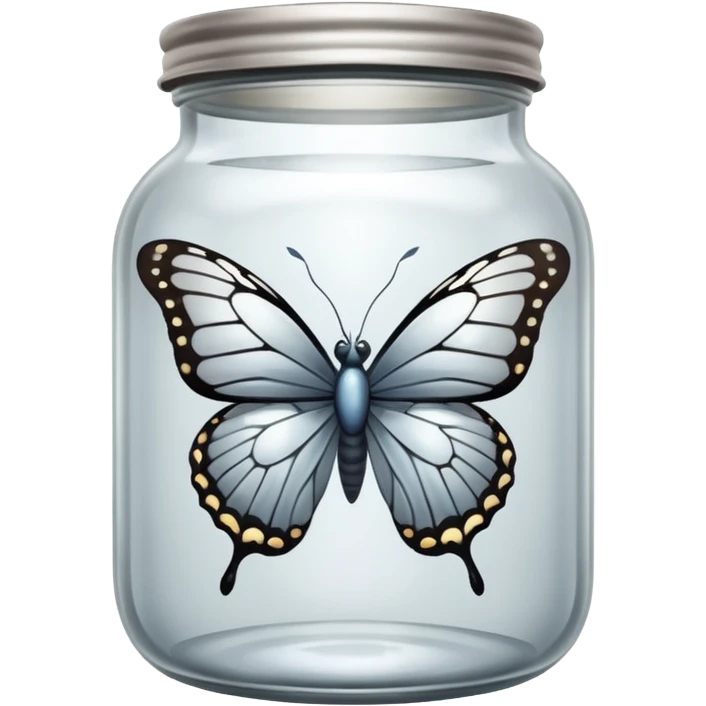 A silver butterfly traped in a jar emoji