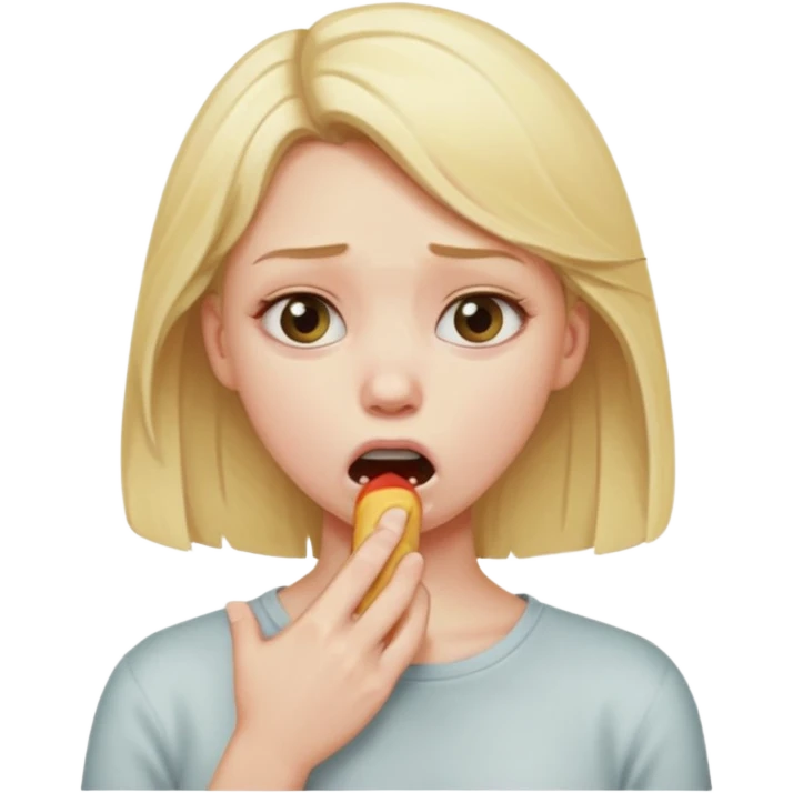 blonde girl looking agonized choking herself emoji