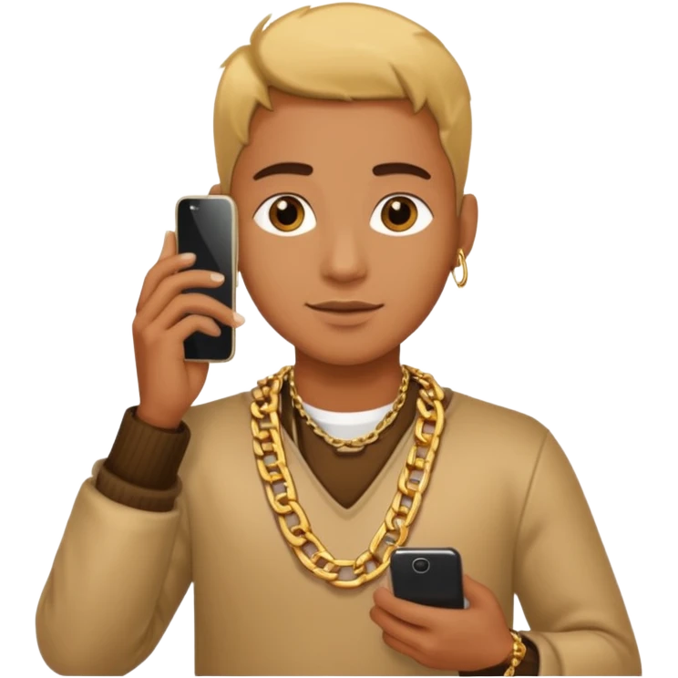 cyber punk gold chain holding phone emoji