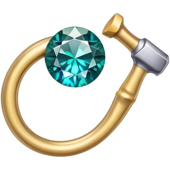 Create a bright and eye-catching emoji symbolizing jewelry craftsmanship and the art of making jewelry. Include a sparkling gemstone, a delicate ring, and tools like a hammer or chisel. The design should be elegant, with fine details and a luxurious feel, representing the precision and artistry of jewelry making. Use vivid colors like gold, silver, and deep jewel tones for the gemstone. Ensure the icon has a transparent background. emoji
