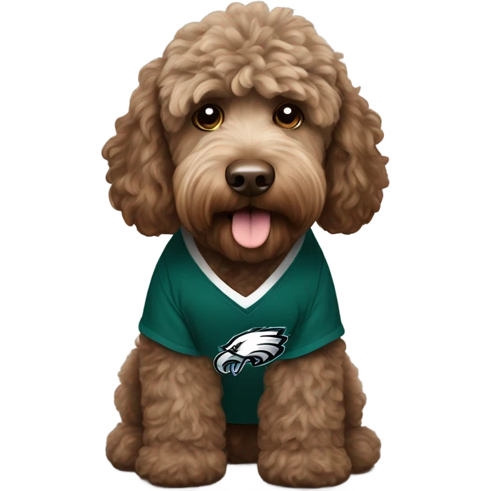 brown Labradoodle wearing a Philadelphia eagles shirt emoji