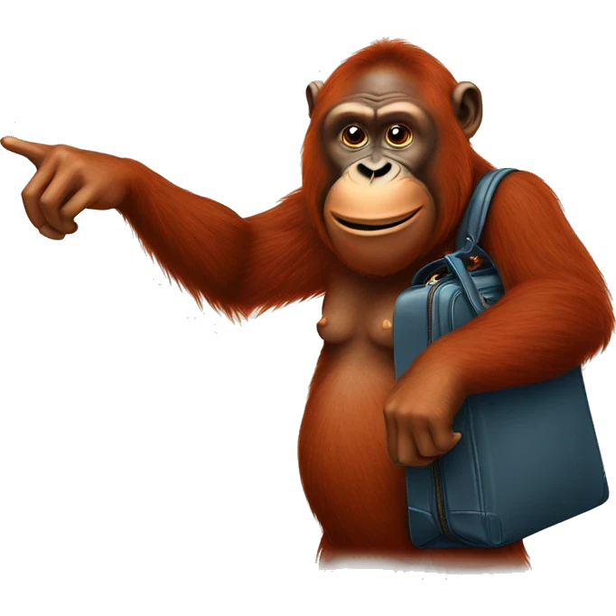 orangutan pointing at a human’s bag with his index finger as he waves his finger  emoji