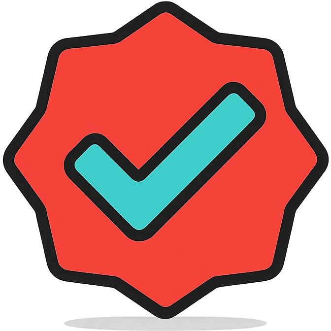 Check mark in the style of YouTube's verified badge, simple and bold with slight shadow for depth emoji