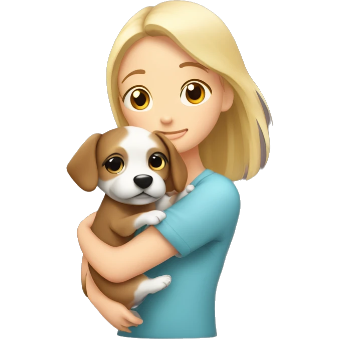 Girl Hug little dog ￼￼ emoji