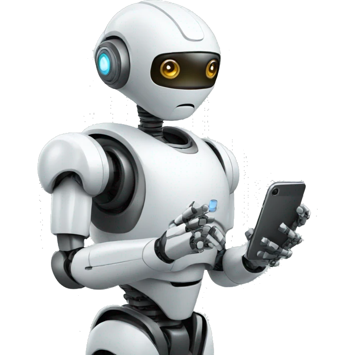 robot looking at his iphone emoji