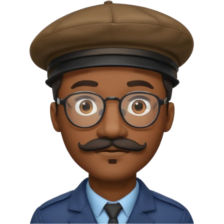 A black man with a mustache, wearing glasses, and a beret tilted to the right. emoji