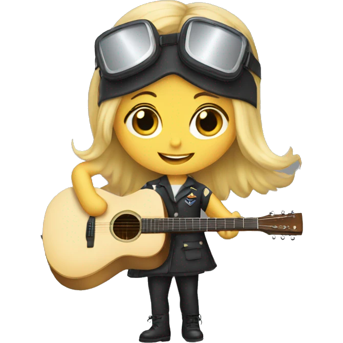 blonde girl with pilot goggles playing guitar emoji