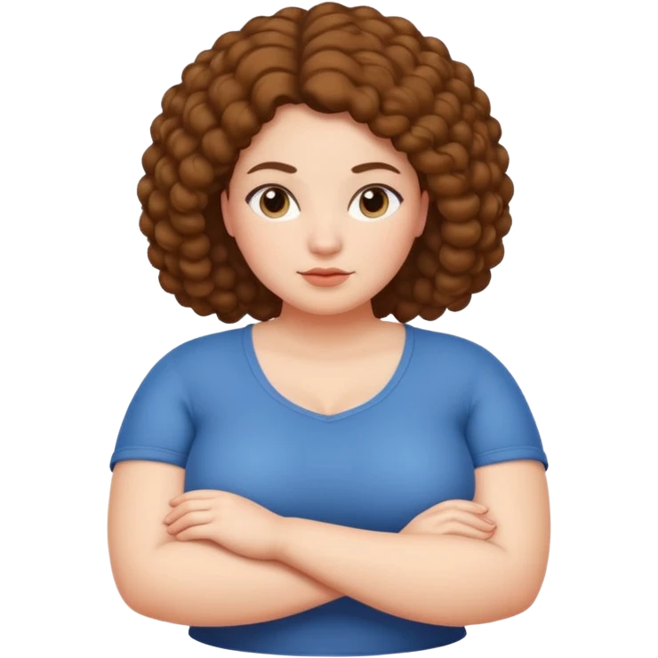 Curvy fair skin woman with natural hair arms folded.  emoji