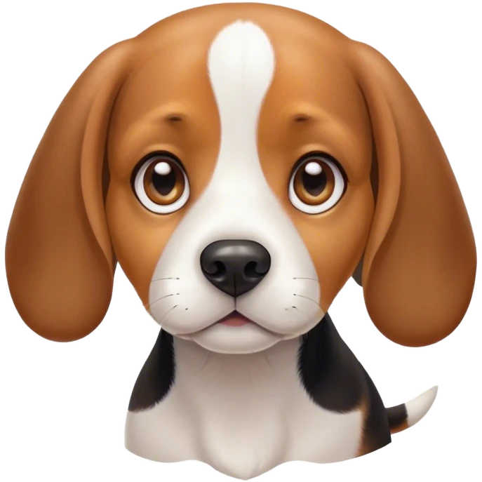 Cinematic Cute Beagle Portrait Emoji, Head tilted playfully and inquisitively, featuring a soft tri-color coat of white, brown, and black with floppy ears, round, sparkling hazel eyes filled with curiosity, Simplified yet irresistibly adorable features, highly detailed, glowing with a warm, friendly glow, high shine, affectionate and lively, stylized with a touch of whimsy, bright and endearing, soft glowing outline, capturing the essence of a mischievous yet loving pup, so playful it feels like it could bound out of the screen and into your arms! emoji