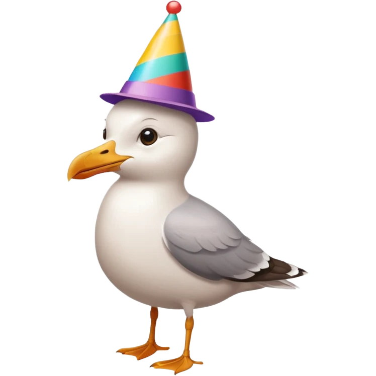 A seagull with a party hat emoji
