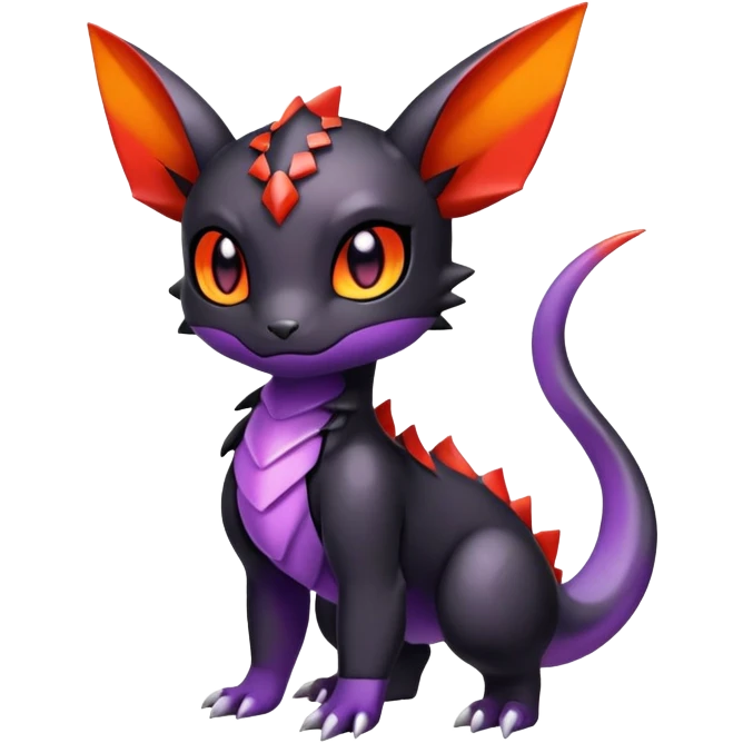 Cute Shiny Chibi Baby Innocent Ethereal Guilmon-Salandit-Umbreon-Fakémon-hybrid-creature (full body)  emoji