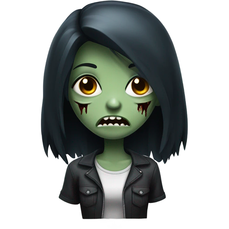 girl zombie with black long hair with teeth and serious face  emoji