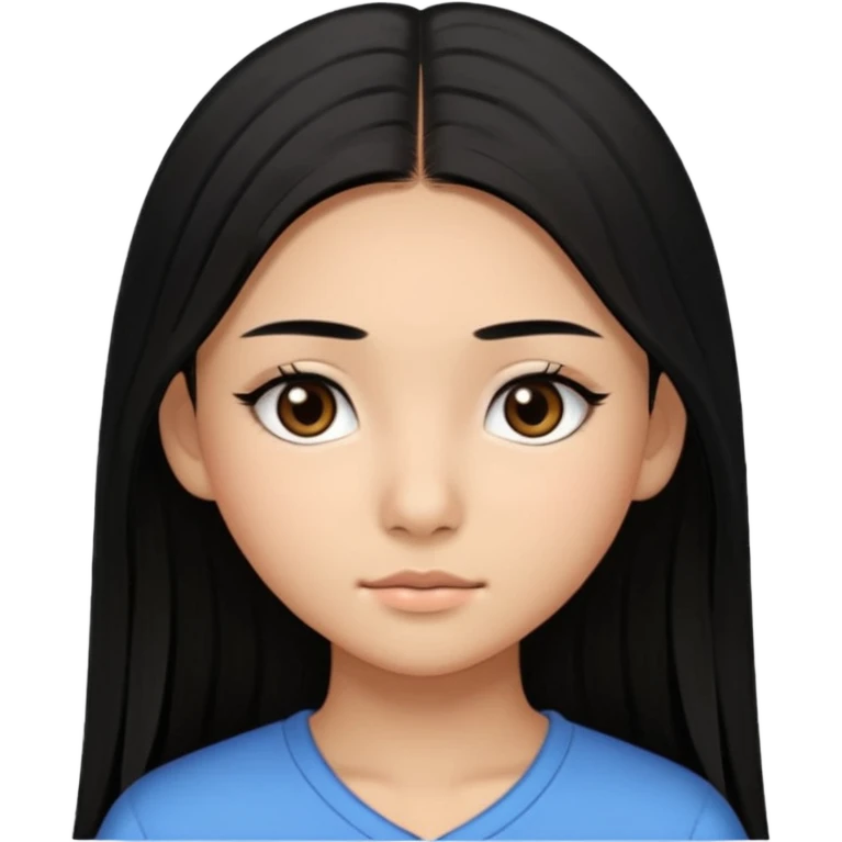 a tan chinese-american 15 year old girl with middle part long straight black hair down to her chest dark brown eyes. .eyelashes  emoji