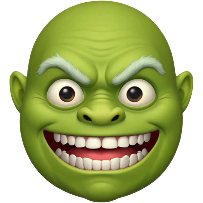 ugly green ogre with no hair a black mouth with janky white teeth emoji