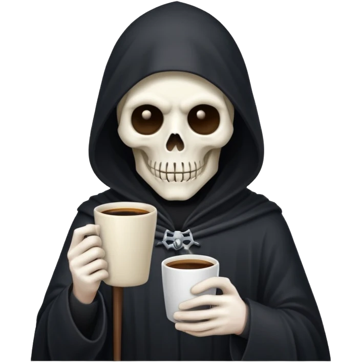 Cute grim reaper holding iPhone and coffee emoji